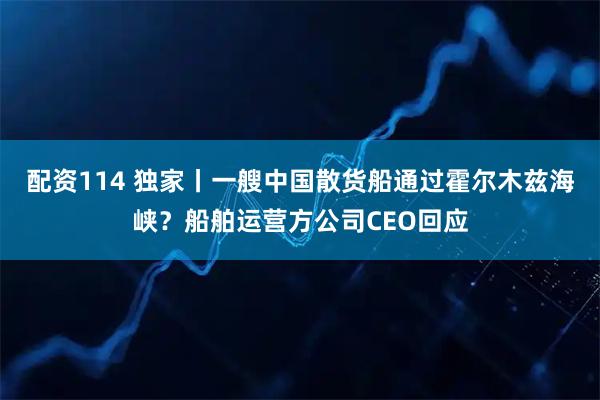 配资114 独家丨一艘中国散货船通过霍尔木兹海峡？船舶运营方公司CEO回应